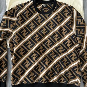 Fendi Men's Geometric Black and Brown Crewneck Sweater